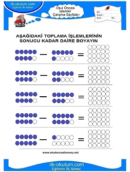 Çocuklar İçin toplam işlemi yaprak testleri 